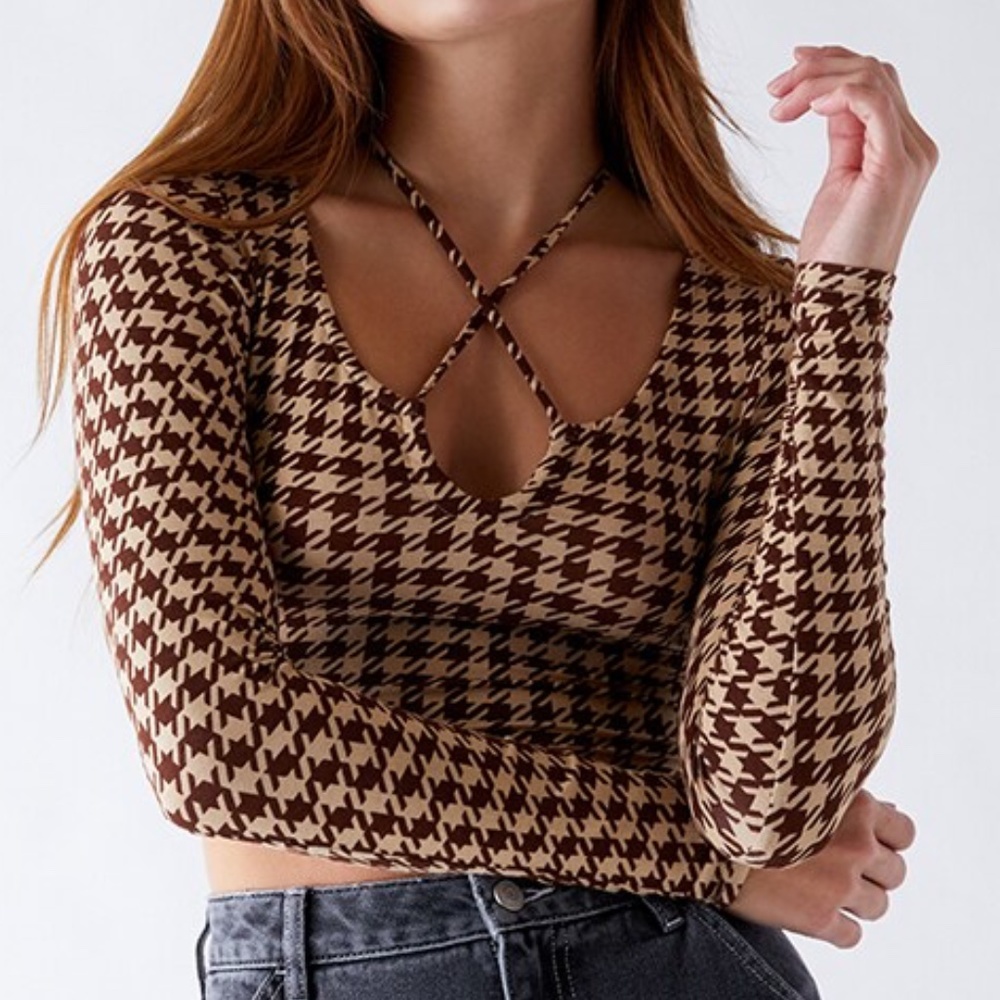 Houndstooth cropped long sleeve